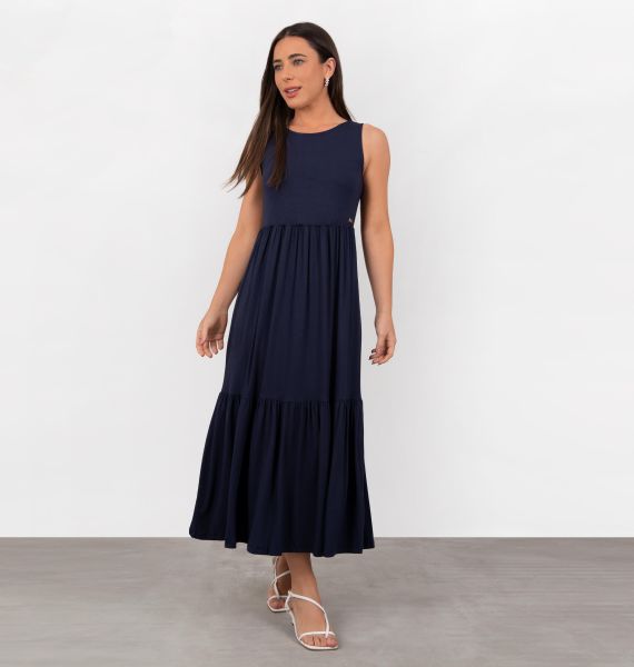 Vestido Midi Elástico Na Cintura
