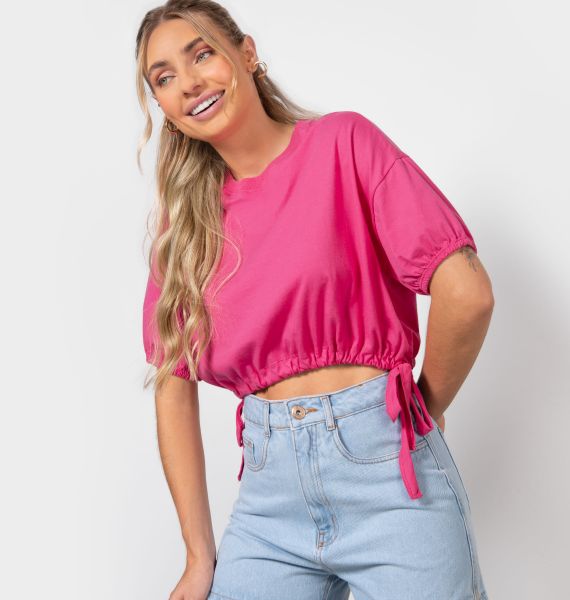 T-Shirt Over Blusê Com Amarração
