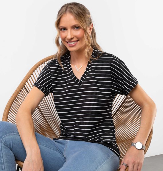 Blusa Com Manga Curta Listrada