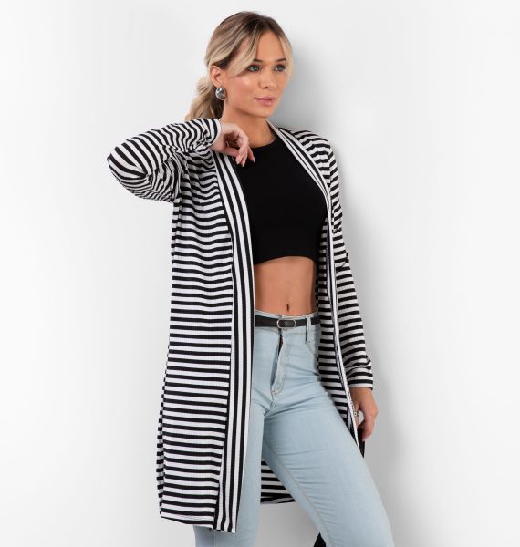 Cardigan Com Abertura Frontal Listrado