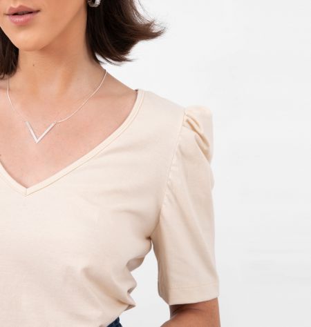 Blusa Manga Princesa Com Decote V