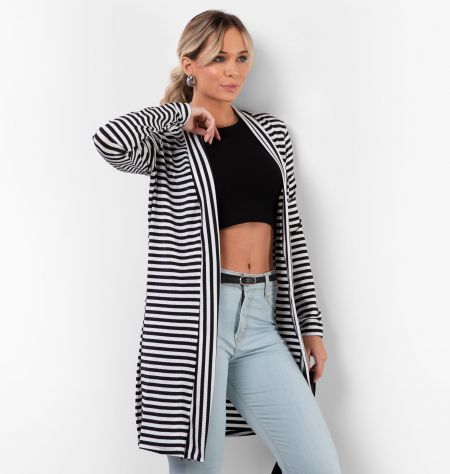 Cardigan Com Abertura Frontal Listrado