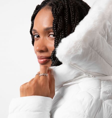 Jaqueta Puffer Peluciada Com Bolsos Frontais