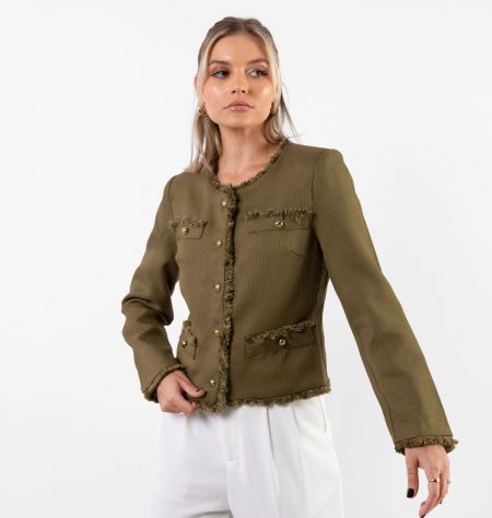 Casaqueto Abotoamento Frontal Em Tweed